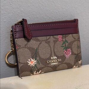 Coach Mini Skinny ID Case Floral Signature Leather